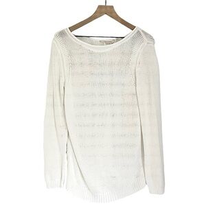 Soft Surroundings Women’s Open Knit Long Sleeve Crew Neck Top White Size Small